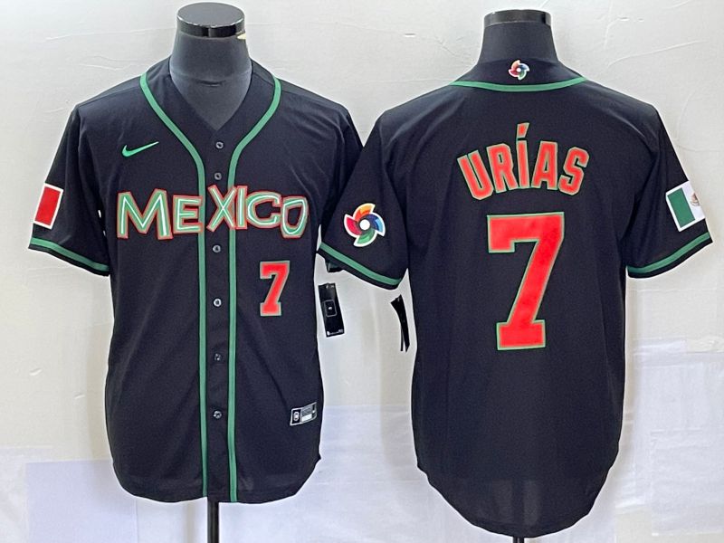 Men 2023 World Cub Mexico #7 Urias Black red Nike MLB Jersey3